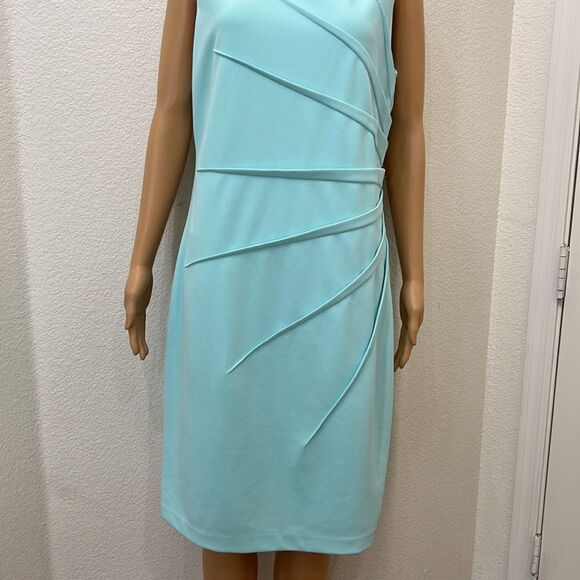 Calvin Klein Powder Baby Blue Scoop Neck Sleeveless Ruched Midi Dress Size 14 - Picture 6 of 12